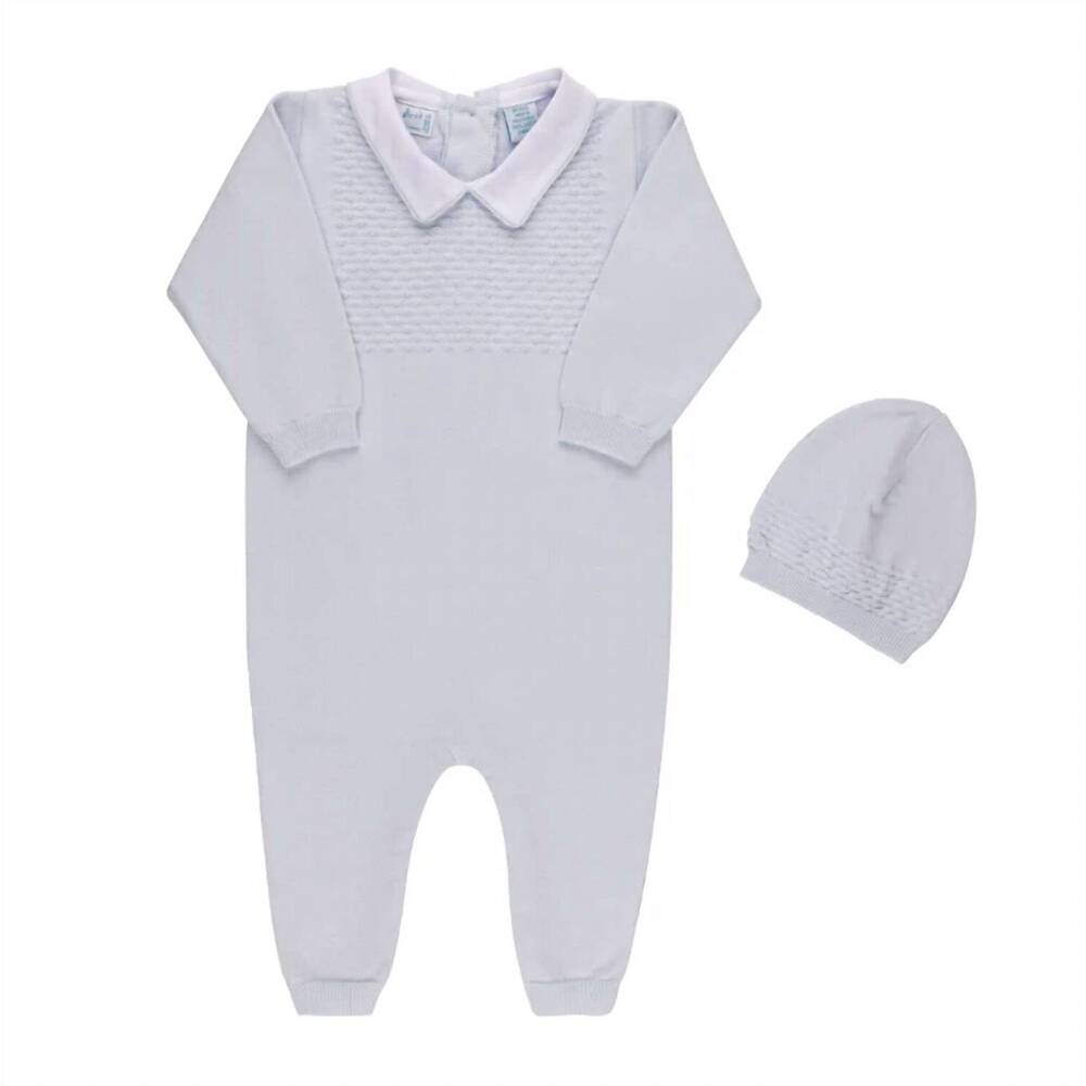 NEW FELTMAN BROTHERS baby's knit longall pique collar & hat in blue